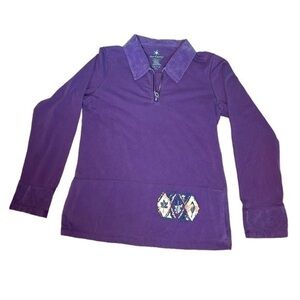 NWT SUNBERRY WOMENS PURPLE LONG SLEEVE CORDUROY COLLARED FALL GRAPHIC SHIRT, S